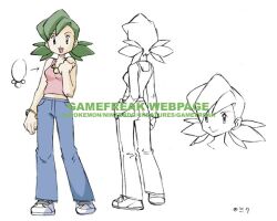 Rule 34 | 00s, 1girl, bare shoulders, blue eyes, breasts, character sheet, creatures (company), diana (pokemon), full body, game freak, green hair, low twintails, multiple views, nintendo, official art, open mouth, pants, pokemon, pokemon (anime), pokemon (classic anime), pokemon 4ever - celebi: the voice of the forest, shoes, short hair, smile, sneakers, solo, sugimori ken, tank top, twintails, white background, wide hips
