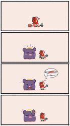 Rule 34 | ..., 4koma, absurdres, animal ears, blue bow, bow, chibi, comic, commentary, english commentary, fang, halo, heart, highres, hololive, hololive english, knitting, knitting needle, mouse (animal), mouse ears, mouse tail, mpien, mr. squeaks (hakos baelz), needle, octopus, open mouth, scarf, silent comic, solid circle eyes, tail, takodachi (ninomae ina&#039;nis), thought bubble, virtual youtuber, yarn, yarn ball