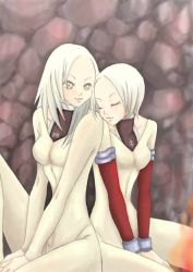 00s 2girls :3 claymore_(series) closed_eyes grey_eyes helen miria multiple_girls short_hair white_hair yuri