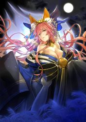 Rule 34 | 10s, 1girl, animal ears, breasts, cleavage, crying, crying with eyes open, fate/extra, fate/grand order, fate (series), fox ears, japanese clothes, long hair, official alternate costume, pink hair, resized, solo, tamamo (fate), tamamo no mae (fate/extra), tamamo no mae (third ascension) (fate), tears, upscaled, wada arco, waifu2x, yellow eyes