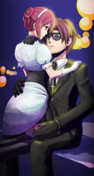 Rule 34 | 1boy, 1girl, alternate costume, asbel lhant, brown hair, cheria barnes, couple, eyepatch, formal, hairband, official alternate costume, pink hair, seiru teos, tales of (series), tales of graces, tuxedo
