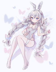 Rule 34 | + +, 1girl, animal ear fluff, animal ears, azur lane, blue eyes, blush, bow, braid, breasts, bug, butterfly, choker, clothing cutout, fake animal ears, hair bow, hair ornament, hairband, hand on own stomach, high heels, highres, insect, knees together feet apart, knees up, le malin (azur lane), le malin (listless lapin) (azur lane), leotard, long hair, looking at viewer, lying, myaco9, nontraditional playboy bunny, o-ring, o-ring choker, official alternate costume, on back, pantyhose, parted lips, playboy bunny, rabbit ears, silver hair, small breasts, solo, thigh strap, too many, too many butterflies, twin braids, very long hair, white background, wrist cuffs