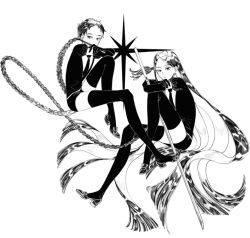 Rule 34 | 2others, absurdly long hair, alternate hairstyle, arm on knee, arm rest, bort, braid, braided ponytail, crossed arms, dual persona, gem uniform (houseki no kuni), greyscale, houseki no kuni, invisible chair, knee up, long hair, monochrome, multiple others, necktie, other focus, puffy short sleeves, puffy sleeves, shiorondo, shoes, short sleeves, shorts, simple background, single braid, sitting, star (sky), straight hair, sword, thighhighs, very long hair, weapon