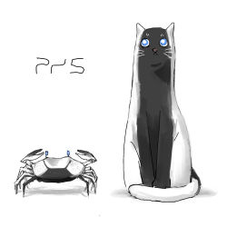 Rule 34 | animal, blue eyes, cat, claws, controller, crab, game console, highres, no humans, parody, playstation 5, sony, tsukumizu yuu, what