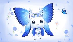 Rule 34 | antennae, blue eyes, digimon, flower, highres, morphomon, smile, solo, wings