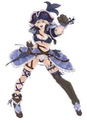 Rule 34 | 1girl, blonde hair, breasts, cassandra alexandra, cleavage, concept art, female focus, gloves, hat, large breasts, namco, official art, pirate, simple background, solo, soul calibur, soulcalibur: lost swords, underboob, yamatogawa