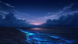 Rule 34 | beach, blue sky, cloud, cloudy sky, highres, horizon, morning, night, no humans, ocean, original, pei (sumurai), scenery, shore, sky, star (sky), starry sky, sunlight, water, waves