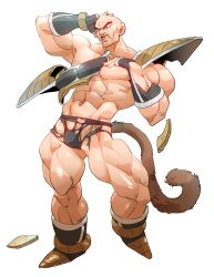 Rule 34 | 1boy, abs, absurdres, armor, bald, bara, bodysuit, broken armor, bulge, covering privates, covering chest, dragon ball, dragonball z, facial hair, frown, full body, gluteal fold, hand on own head, highres, large pectorals, male focus, mature male, monkey tail, muscular, muscular male, mustache, nappa, navel, pectorals, puffy chest, solo, stomach, supobi, tail, thick eyebrows, thick thighs, thighs, torn bodysuit, torn clothes