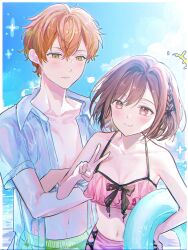 Rule 34 | 0202ase, 1boy, 1girl, absurdres, bad id, bad twitter id, bare shoulders, beach, bikini, bra, breasts, brother and sister, brown hair, cleavage, closed mouth, cloud, cloudy sky, collarbone, commentary, crossed arms, highres, looking at viewer, navel, orange eyes, orange hair, project sekai, shinonome akito, shinonome ena, short hair, siblings, sidelocks, sky, small breasts, smile, stomach, swimsuit, symbol-only commentary, underwear, v