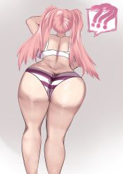 Rule 34 | 1girl, ???, artist request, ass, ass focus, bra, butt crack, from behind, goddess of victory: nikke, highres, huge ass, leaning, leaning forward, long hair, panties, pantyshot, pink hair, quiry (nikke), solo, thick thighs, thighs, twintails, underwear, very long hair