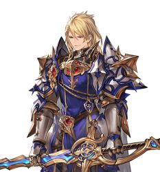 Rule 34 | 10s, 1boy, aglovale (granblue fantasy), alpha transparency, armor, blonde hair, granblue fantasy, long hair, male focus, minaba hideo, official art, smirk, solo, sword, transparent background, weapon