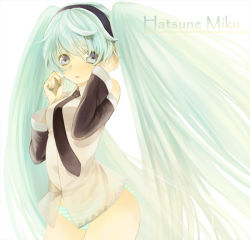 Rule 34 | detached sleeves, hairband, hatsune miku, long hair, necktie, panties, solo, striped clothes, striped panties, tibino, twintails, underwear, very long hair, vocaloid