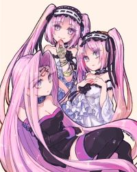 Rule 34 | 3girls, bare shoulders, black dress, black legwear, black ribbon, blush, breasts, bridal gauntlets, choker, cleavage, closed mouth, collarbone, dress, euryale (fate), eyebrows, eyes visible through hair, facial mark, facing away, fate/grand order, fate/hollow ataraxia, fate/stay night, fate (series), forehead mark, frown, hair intakes, hairband, hand on own face, lolita fashion, lolita hairband, long hair, looking at viewer, medium breasts, medusa (fate), medusa (rider) (fate), multiple girls, no nose, open mouth, purple choker, purple eyes, purple hair, ribbon, ribbon-trimmed choker, ribbon-trimmed clothes, ribbon-trimmed hairband, ribbon trim, short dress, siblings, simple background, sisters, smile, sparkle, stheno (fate), straight hair, strapless, strapless dress, sunagimo (nagimo), thighhighs, twins, twintails, twitter username, very long hair, white choker, white dress, white hairband, zettai ryouiki
