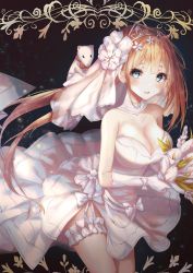 Rule 34 | 1girl, ahoge, alternate costume, bare shoulders, blonde hair, blue eyes, blush, bouquet, breasts, bridal garter, bridal veil, bride, choker, cleavage, commentary request, dress, elbow gloves, fal (girls&#039; frontline), ferret, flower, frills, girls&#039; frontline, gloves, holding, holding bouquet, large breasts, long hair, looking at viewer, merryj, parted lips, side ponytail, solo, strapless, strapless dress, thighhighs, tiara, veil, very long hair, wedding dress, white dress