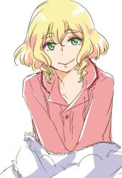 Rule 34 | 10s, 1boy, :&gt;, andou mario, blonde hair, doodle, green eyes, hzmx, idolmaster, idolmaster side-m, male focus, simple background, smile, solo, upper body, white background