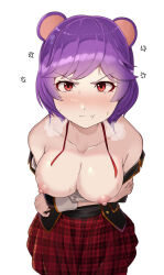 Rule 34 | animal ears, breasts, breasts out, collarbone, highres, large breasts, mouse ears, mouse girl, mouse tail, nico-mo, nipples, original, pout, purple hair, short hair, tail