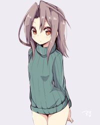 Rule 34 | 10s, 1girl, alternate costume, amano kouki, brown eyes, flat chest, hair intakes, highres, kantai collection, light brown hair, long hair, looking at viewer, ribbed sweater, simple background, sketch, solo, sweater, zuihou (kancolle)