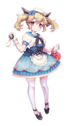 Rule 34 | 1girl, absurdres, animal ears, bag, beret, black footwear, blonde hair, blue bow, blue skirt, blush, bow, fake animal ears, full body, gloves, hair between eyes, hand up, handbag, hat, high-waist skirt, highres, holding, kneehighs, looking at viewer, neckerchief, pink bow, pleated skirt, pocket watch, sailor collar, shoes, short twintails, skirt, socks, solo, standing, star (symbol), touming renjian, twintails, warship girls r, watch, white gloves, white hat, white socks, yellow eyes, z31 (warship girls r)