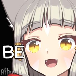 Rule 34 | !, 1girl, alten, animal ears, blunt bangs, cat ears, commentary, english commentary, facial mark, highres, hololive, meme, nia (xenoblade), parody, portrait, shirakami fubuki, short hair, silver hair, solo, virtual youtuber, xenoblade chronicles (series), xenoblade chronicles 2, yellow eyes, zooming in