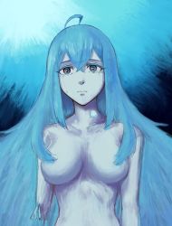 Rule 34 | 1girl, absurdres, blue eyes, blue hair, convenient censoring, crying, damaged, hair censor, highres, mechanical parts, nude, pavo543, vivy, vivy: fluorite eye&#039;s song