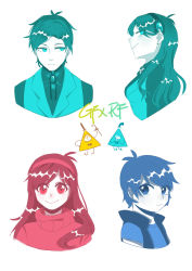 Rule 34 | 2boys, 2girls, absurdres, aqua eyes, aqua vest, ascot, bill cipher, brooch, brother and sister, brown hair, collared shirt, dark persona, dipper gleeful, dipper pines, dual persona, facial mark, forehead mark, formal, gem, glowing jewelry, gravity falls, hair ornament, hairband, highres, jewelry, long hair, mabel gleeful, mabel pines, multiple boys, multiple girls, pentagram, roc, shirt, short hair, siblings, swept bangs, twins, vest, will cipher