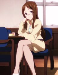 Rule 34 | 1girl, crossed legs, glasses, highres, k-on!, looking at viewer, screencap, smile, solo, stitched, third-party edit, yamanaka sawako