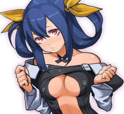 Rule 34 | 1girl, arc system works, bare shoulders, blue hair, bow, breasts, detached sleeves, dizzy (guilty gear), guilty gear, hair bow, kuroshin, red eyes, solo, underboob, white background