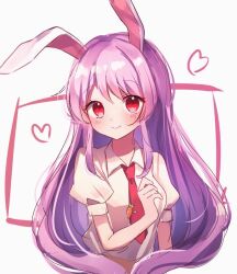 Rule 34 | 1girl, animal ears, blush, closed mouth, collared shirt, heart, light purple hair, long hair, looking at viewer, moshihimechan, necktie, one-hour drawing challenge, puffy short sleeves, puffy sleeves, rabbit ears, red eyes, red necktie, reisen udongein inaba, shirt, short sleeves, smile, solo, touhou, upper body, white shirt