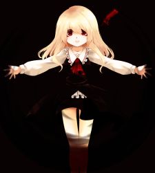 Rule 34 | 1girl, alternate hairstyle, ascot, bad id, bad pixiv id, blonde hair, embodiment of scarlet devil, ex-rumia, female focus, hair ribbon, long hair, minnu, outstretched arms, red eyes, ribbon, rumia, solo, spread arms, touhou