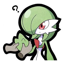 Rule 34 | ?, bob cut, colored skin, creatures (company), disembodied hand, envi55109095, game freak, gardevoir, gen 3 pokemon, grabbing another&#039;s hand, green hair, hair over one eye, highres, multicolored skin, nintendo, pink eyes, pokemon, pokemon (creature), serious, simple background, two-tone skin, white background, white skin