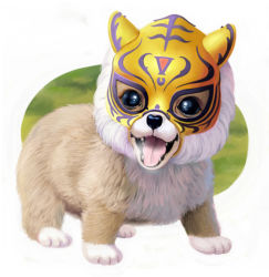 Rule 34 | animal focus, breath, commentary, cosplay, dog, mask, md5 mismatch, no humans, open mouth, sakkan, solo, tiger mask, tiger mask (cosplay), tiger mask (series), tongue, welsh corgi, wrestling