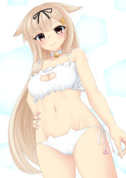 Rule 34 | 10s, 1girl, absurdres, bare arms, bare shoulders, bell, black ribbon, blonde hair, blush, bra, breasts, cat cutout, cat ear panties, cat lingerie, choker, cleavage, cleavage cutout, closed mouth, clothing cutout, collarbone, cowboy shot, from below, groin, hair flaps, hair ornament, hair ribbon, hairclip, highres, jingle bell, kantai collection, koyohi choro, lips, long hair, looking down, meme attire, nail polish, navel, panties, pink nails, red eyes, ribbon, side-tie panties, simple background, small breasts, solo, standing, stomach, tareme, underwear, underwear only, very long hair, white background, white bra, white panties, yuudachi (kancolle), yuudachi kai ni (kancolle)
