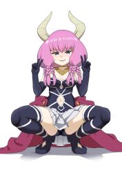 Rule 34 | 1girl, absurdres, aura (sousou no frieren), aura bullying (meme), bare shoulders, black corset, black gloves, blue eyes, boots, braid, breasts, cleavage, clothing cutout, corset, demon girl, demon horns, double v, elbow gloves, gloves, gold necklace, hair between eyes, highres, horns, jewelry, kawakamikou, large breasts, long hair, low-braided long hair, low-tied long hair, mind control, multiple braids, navel, navel cutout, necklace, parted lips, pleated skirt, simple background, skirt, smile, sousou no frieren, spread legs, squatting, sweatdrop, thigh boots, thighs, twin braids, v, white background, white skirt
