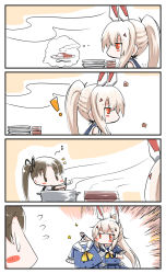 Rule 34 | !, 0 0, 2girls, 4koma, ayanami (azur lane), ayanami (grade a sailor uniform) (azur lane), ayanami (grade a sailor uniform (azur lane), ayanami (kancolle), azur lane, black ribbon, blue sailor collar, blue shirt, blue skirt, blush stickers, brown eyes, brown hair, clothes hanger, comic, commentary request, crossover, eighth note, flying sweatdrops, hair between eyes, hair ornament, hair ribbon, hairclip, headgear, highres, historical name connection, holding, kantai collection, light brown hair, long hair, multiple girls, musical note, name connection, notice lines, plate, pleated skirt, pot, profile, red eyes, ribbon, rice, sailor collar, school uniform, serafuku, shirt, silent comic, skirt, sparkle, steam, v-shaped eyebrows, very long hair, white shirt, yagami kamiya