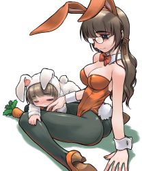 Rule 34 | 2girls, age difference, animal costume, animal ears, bad id, bad pixiv id, brown hair, carrot, fake animal ears, glasses, high heels, lap pillow, leotard, long hair, mature female, mother and daughter, multiple girls, nakamura tetsuya, pantyhose, playboy bunny, rabbit ears, rabbit tail, shoes, sleeping, smile, tail