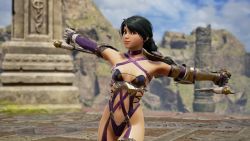 Rule 34 | 3d, armpits, black hair, breasts, cleavage, cosplay, isabella valentine (cosplay), navel, small breasts, soul calibur, soulcalibur, soulcalibur vi, talim, tonfa, weapon