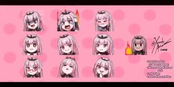 Rule 34 | 1girl, animated, blank eyes, blinking, blush, covering own mouth, drooling, english text, expressions, fire, glasses, hand over own mouth, heart, hololive, hololive english, jumping, laughing, long hair, looping animation, microphone, mori calliope, o o, open mouth, pink background, pink eyes, pink hair, shaded face, signature, sleeping, sleeping upright, smile, sparkle, sparkling eyes, tears, tiara, v, veil, video, virtual youtuber, xanadu avici, zzz