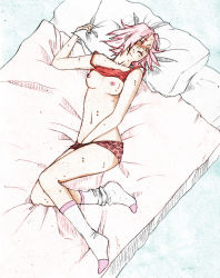 Rule 34 | 1girl, bed, blush, breasts, camisole, clothes lift, collarbone, colorized, closed eyes, female focus, female masturbation, fingering, full body, hand in panties, hand under clothes, haruno sakura, legs, lying, masturbation, nami86, naruto, naruto (series), navel, nipples, on bed, open mouth, orgasm, panties, pillow, pink hair, red panties, red shirt, shirt, shirt lift, short hair, sleeveless, sleeveless shirt, socks, solo, strap slip, sweat, third-party edit, underwear, white socks