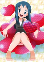 Rule 34 | 1girl, blue eyes, blue hair, blush, creatures (company), dawn (pokemon), full body, game freak, hainchu, heart, highres, knees together feet apart, long hair, looking at viewer, nintendo, open mouth, outstretched arms, pokemon, pokemon dppt, skirt, sleeveless, smile, solo