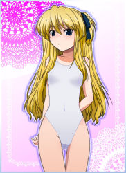 Rule 34 | 1girl, blonde hair, blue eyes, breasts, cameltoe, covered erect nipples, long hair, one-piece swimsuit, quiz magic academy, ryuu ryuu, shalon, small breasts, solo, swimsuit