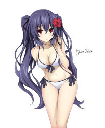 Rule 34 | 1girl, akane rose, bare shoulders, belly, bikini, black hair, blue hair, breasts, chou megami shinkou noire gekishin black heart, choujigen game neptune, cleavage, compile heart, hair ribbon, highres, idea factory, knees, large breasts, legs, long hair, looking at viewer, medium breasts, mega miracle force, navel, nepnep connect: chaos chanpuru, neptune (series), noire (neptunia), open mouth, red eyes, ribbon, solo, swimsuit, thighs, tsundere, twintails, very long hair, vvvtune, wet, wet clothes, wet hair, wet swimsuit, white bikini