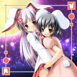 Rule 34 | 2girls, animal ears, clothes lift, female focus, inaba tewi, monchy pom, multiple girls, rabbit ears, reisen udongein inaba, skirt, skirt lift, touhou