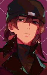 Rule 34 | 1boy, absurdres, aragaki shinjirou, beanie, black hat, brown coat, brown eyes, brown hair, closed mouth, coat, collared coat, commentary, emi star, hat, highres, looking at viewer, male focus, medium hair, persona, persona 3, portrait, solo, sweater, symbol-only commentary, turtleneck, turtleneck sweater, upper body
