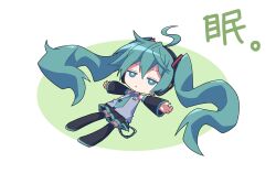Rule 34 | 1girl, :&lt;, absurdres, ahoge, aosaki yato, aqua eyes, aqua hair, aqua necktie, bare shoulders, black footwear, black skirt, black sleeves, black thighhighs, boots, bright pupils, chibi, commentary, detached sleeves, frown, grey shirt, hair ornament, hatsune miku, headphones, highres, jitome, long hair, lying, miniskirt, necktie, on back, pleated skirt, shirt, simple background, skirt, sleeveless, sleeveless shirt, solo, thigh boots, thighhighs, translated, twintails, v-shaped eyebrows, very long hair, vocaloid, white pupils