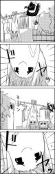Rule 34 | 4koma, bow, bucket, cirno, comic, doyagao, drying, drying clothes, empty eyes, greyscale, hair bow, hair ornament, hair ribbon, hands up, hat, unworn hat, unworn headwear, highres, hitting, ice, ice wings, in bucket, in container, kirisame marisa, kisume, laundry, long hair, monochrome, no humans, ribbon, shirt, short hair, simple background, smile, smug, tani takeshi, touhou, translation request, twintails, two-tone background, upside-down, wet, white background, wings, witch hat, yukkuri shiteitte ne