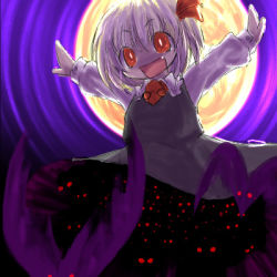 Rule 34 | 1girl, blonde hair, chibi, embodiment of scarlet devil, fang, female focus, full moon, lowres, moon, outstretched arms, red eyes, rumia, sky, solo, spread arms, touhou