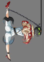 Rule 34 | 1girl, anklet, arc system works, ass, automatic giraffe, blonde hair, chain, facing away, guilty gear, guilty gear strive, halo, highres, jack-o&#039; valentine, jewelry, legs apart, long hair, multicolored hair, red hair, split, two-tone hair