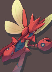 Rule 34 | brown background, bug, commentary request, covering one eye, creatures (company), dutch angle, game freak, gen 2 pokemon, highres, kuugen, nintendo, no humans, pincers, pokemon, pokemon (creature), scizor, solo, yellow eyes