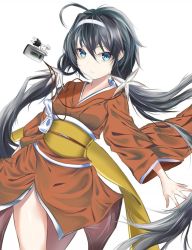 Rule 34 | 10s, 1girl, ahoge, black hair, blue eyes, bungou stray dogs, cellphone, cellphone strap, fhilippedu, flip phone, hairband, izumi kyouka (bungou stray dogs), japanese clothes, kimono, long hair, looking at viewer, low twintails, obi, phone, sash, solo, twintails, very long hair