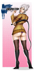 Rule 34 | 1girl, ass, boots, breasts, cleavage, cyberunique, formal, glasses, grey hair, hair bun, high heel boots, high heels, highres, huge ass, large breasts, lips, prison school, shiny clothes, shiny skin, shiraki meiko, sideboob, single hair bun, skirt, suit, teeth, thick thighs, thighhighs, thighs, thong, whip, yellow eyes